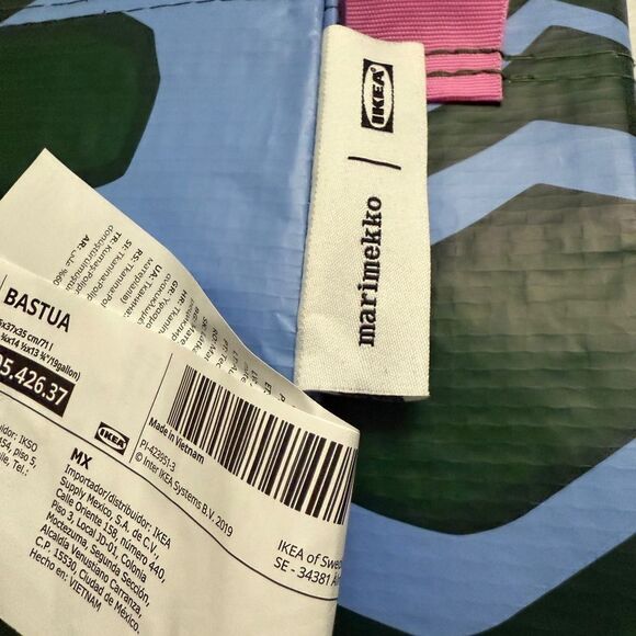 Marimekko IKEA BASTUA Tote Large Blue Green Leaf Pattern Reusable Shopping Tote - Picture 7 of 8